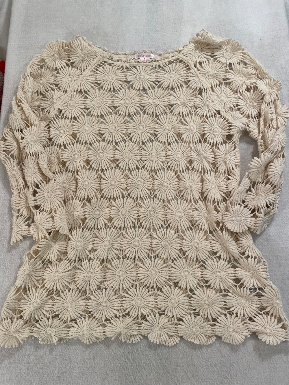 Xhilaration Cream Boho Crochet Floral Openwork Tunic